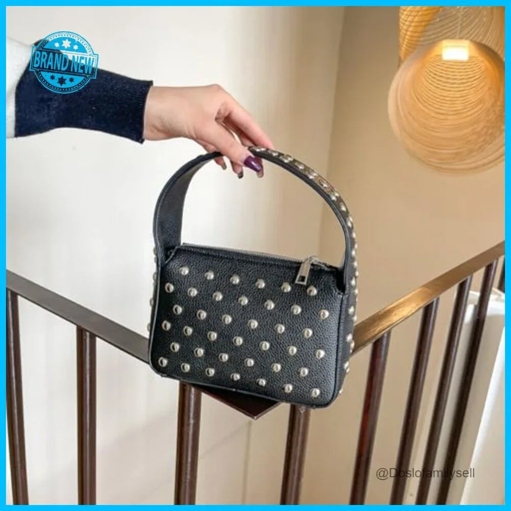 Studded Shoulder Bag Y2K Purse Small PU Handbag Chic Street Wear - Picture 4 of 7